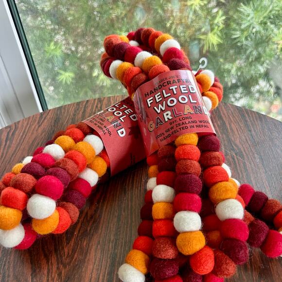 Trader Joe’s Felted Wool Garland Set of 2 Handcrafted 9ft Fall Seasonal Colors - Picture 8 of 10